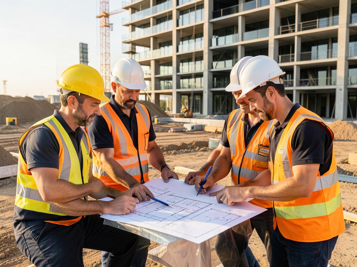 Equipo de CASS revisando planos en obra